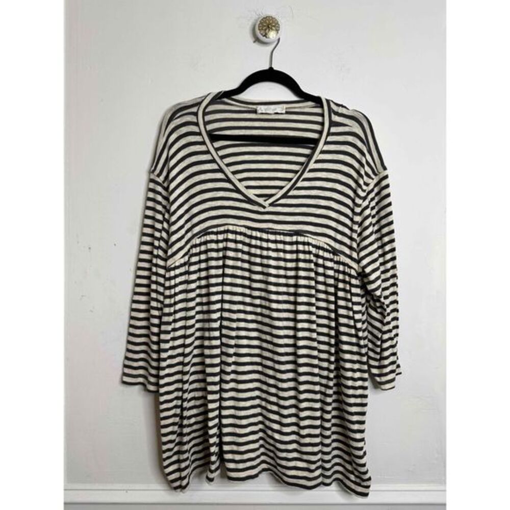 Suzanne Betro Weekend Dress Women Size Extra Large Cream Black Striped Babydoll